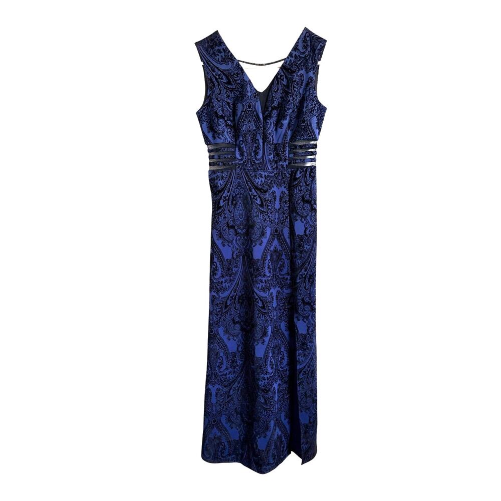 Enfocus Velvet Burnout Blue Black Damask Cutout mesh Sides Size 4 Y2k Vamp